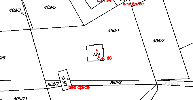 Druzcov 10, Osečná na parcele st. 134 v KÚ Druzcov, Katastrální mapa
