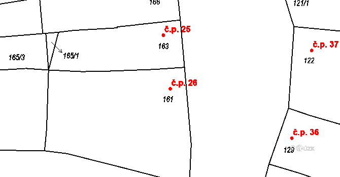 Opatovice 26 na parcele st. 161 v KÚ Opatovice u Rajhradu, Katastrální mapa