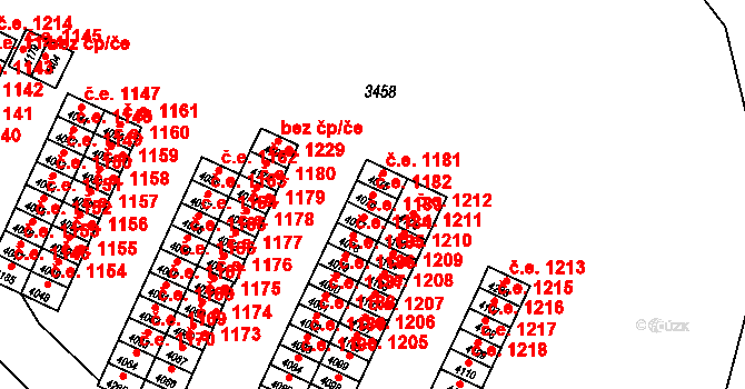 Kuřim 1182 na parcele st. 4076 v KÚ Kuřim, Katastrální mapa