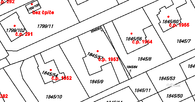 Mizerov 1953, Karviná na parcele st. 1845/57 v KÚ Karviná-město, Katastrální mapa