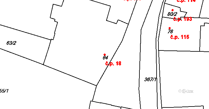 Chotutice 18 na parcele st. 64 v KÚ Chotutice, Katastrální mapa