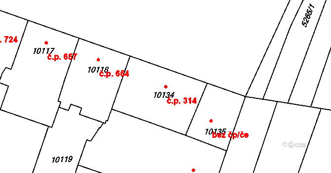 Jižní Předměstí 314, Plzeň na parcele st. 10134 v KÚ Plzeň, Katastrální mapa