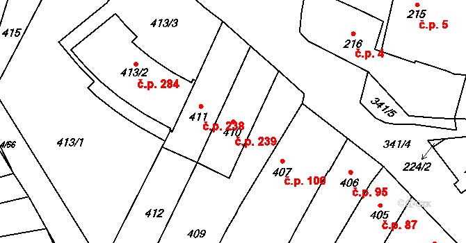 Silůvky 239 na parcele st. 410 v KÚ Silůvky, Katastrální mapa