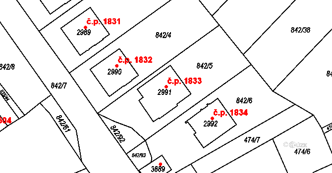 Česká Třebová 1833 na parcele st. 2991 v KÚ Česká Třebová, Katastrální mapa