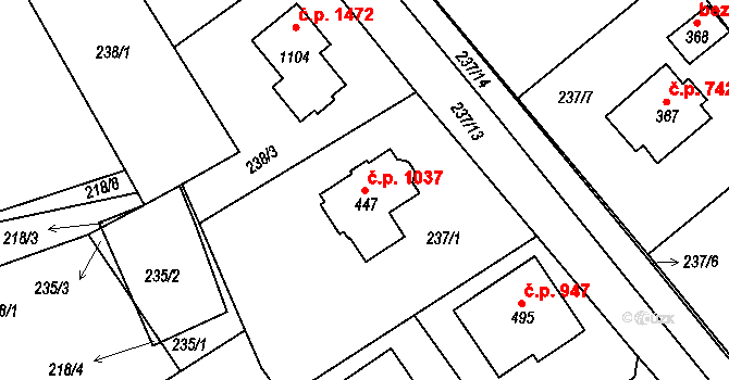 Rudná 1037 na parcele st. 447 v KÚ Hořelice, Katastrální mapa