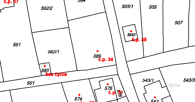 Šluknov 34 na parcele st. 565 v KÚ Šluknov, Katastrální mapa