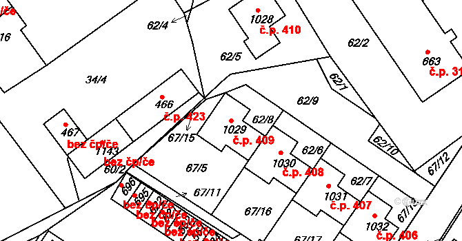 Františkovy Lázně 409 na parcele st. 1029 v KÚ Františkovy Lázně, Katastrální mapa
