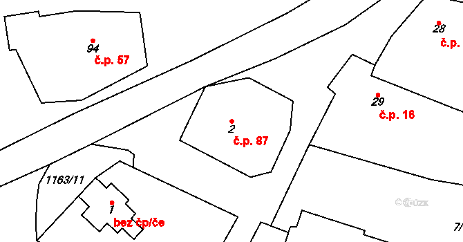 Bukovno 87 na parcele st. 2 v KÚ Bukovno, Katastrální mapa