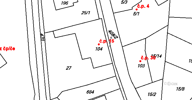 Dolní Cetno 15, Niměřice na parcele st. 104 v KÚ Niměřice, Katastrální mapa