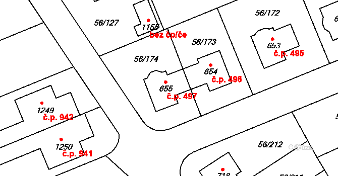 Hovorčovice 497 na parcele st. 655 v KÚ Hovorčovice, Katastrální mapa