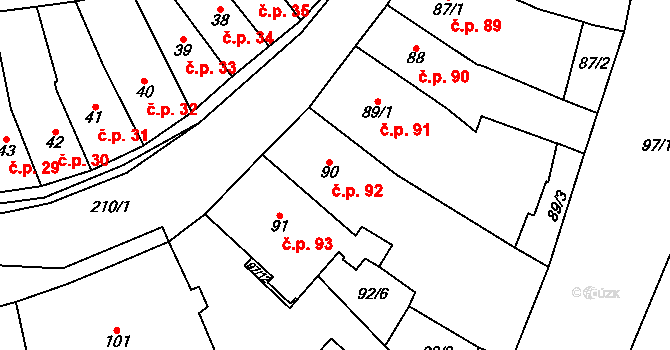 Loket 92 na parcele st. 90 v KÚ Loket, Katastrální mapa