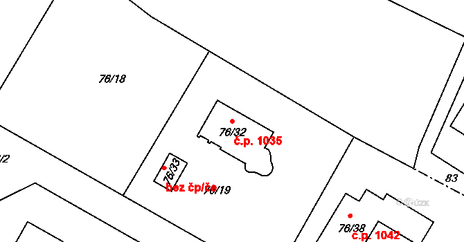 Mníšek pod Brdy 1035 na parcele st. 76/32 v KÚ Stříbrná Lhota, Katastrální mapa