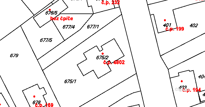 Rýnovice 4802, Jablonec nad Nisou na parcele st. 675/2 v KÚ Rýnovice, Katastrální mapa