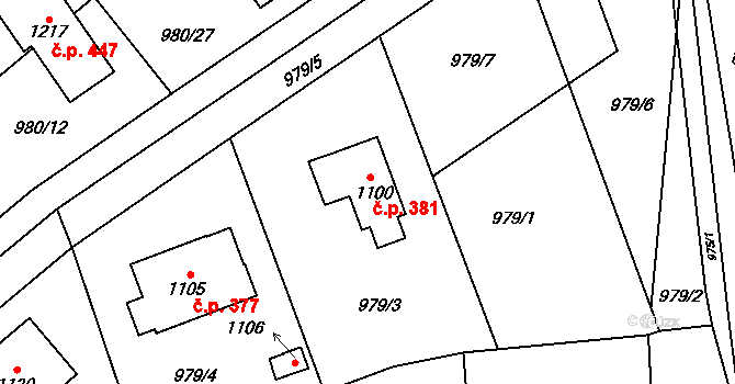 Rynholec 381 na parcele st. 1100 v KÚ Rynholec, Katastrální mapa