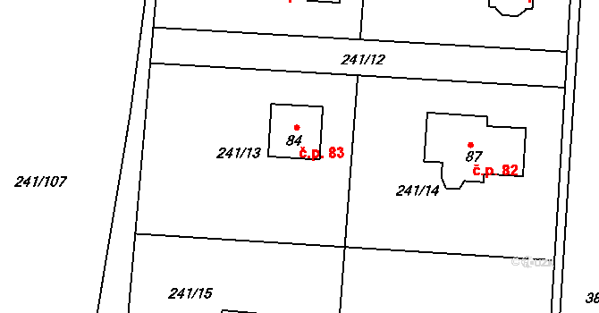 Kolomuty 83 na parcele st. 84 v KÚ Kolomuty, Katastrální mapa