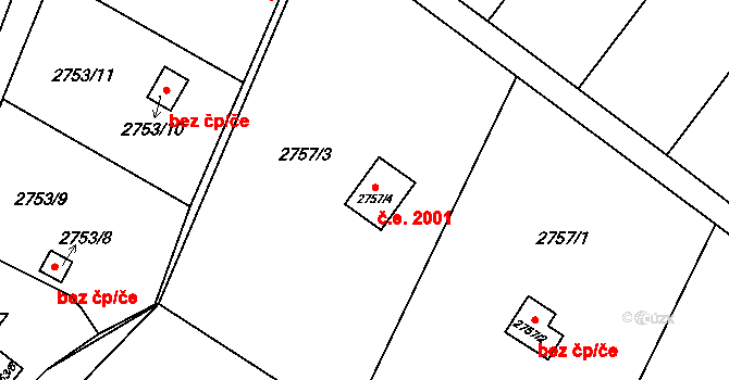 Teplice 2001 na parcele st. 2757/4 v KÚ Teplice, Katastrální mapa