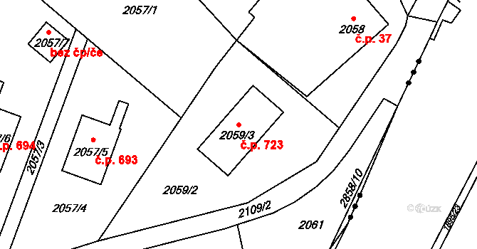 Rapotín 723 na parcele st. 2059/3 v KÚ Rapotín, Katastrální mapa