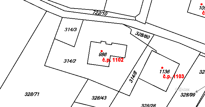 Ládví 1102, Kamenice na parcele st. 986 v KÚ Ládví, Katastrální mapa