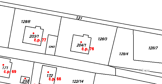 Petroupim 76 na parcele st. 204/1 v KÚ Petroupim, Katastrální mapa