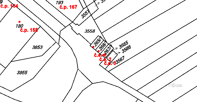 Mouřínov 2 na parcele st. 266/1 v KÚ Mouřínov, Katastrální mapa