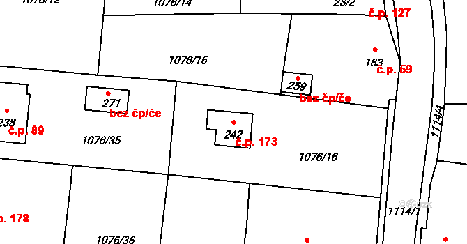 Prčice 173, Sedlec-Prčice na parcele st. 242 v KÚ Prčice, Katastrální mapa
