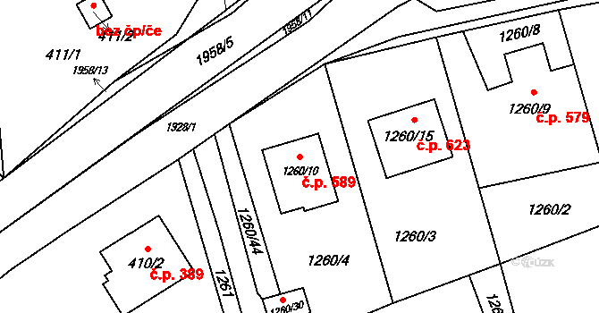 Petřkovice 589, Ostrava na parcele st. 1260/10 v KÚ Petřkovice u Ostravy, Katastrální mapa