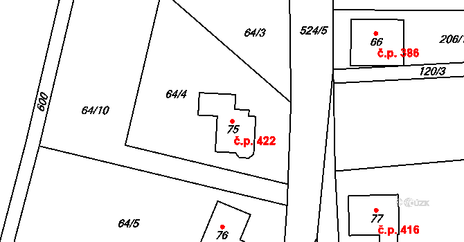 Doubravice nad Svitavou 422 na parcele st. 75 v KÚ Klemov, Katastrální mapa