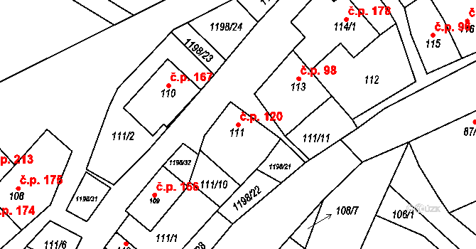 Jimramov 120 na parcele st. 111 v KÚ Jimramov, Katastrální mapa