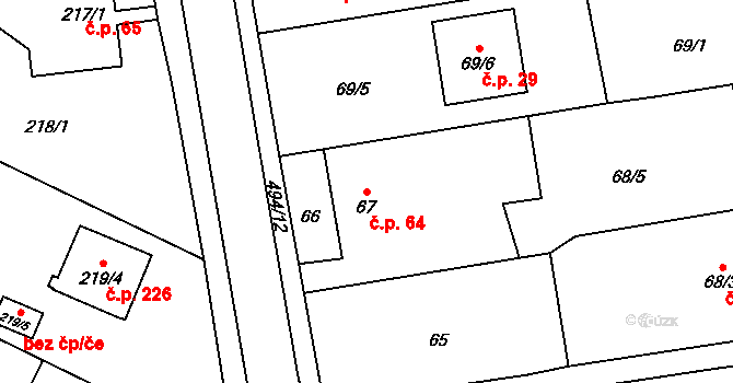 Bobrovníky 64, Hlučín na parcele st. 67 v KÚ Bobrovníky, Katastrální mapa