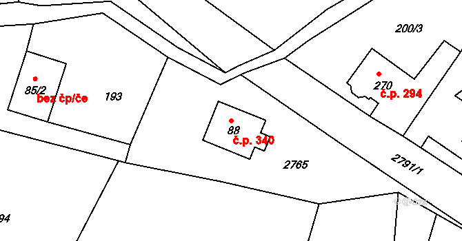 Václavice 340, Hrádek nad Nisou na parcele st. 88 v KÚ Václavice u Hrádku nad Nisou, Katastrální mapa