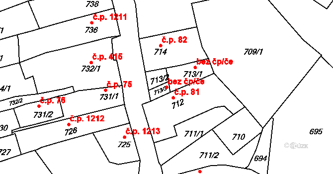 Litoměřice 48230154 na parcele st. 713/3 v KÚ Litoměřice, Katastrální mapa