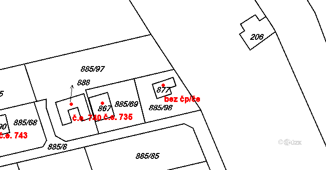 Cheb 50040154 na parcele st. 877 v KÚ Podhrad, Katastrální mapa