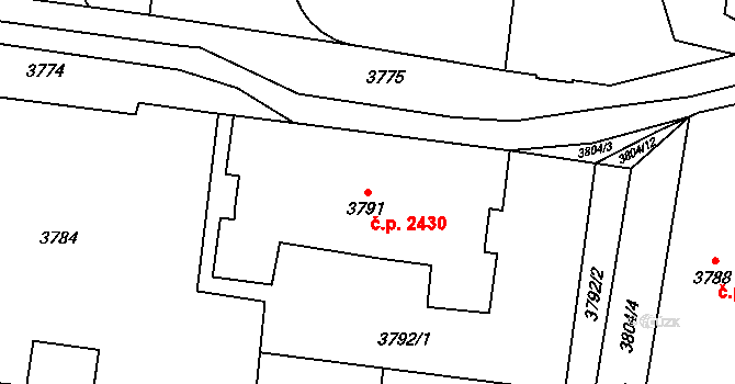 Most 2430 na parcele st. 3791 v KÚ Most II, Katastrální mapa