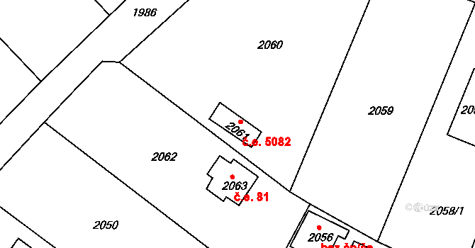 Lovosice 5082 na parcele st. 2061 v KÚ Lovosice, Katastrální mapa