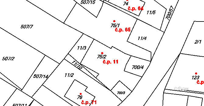 Jeníkov 11 na parcele st. 75/2 v KÚ Jeníkov u Hlinska, Katastrální mapa