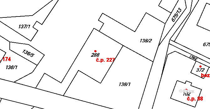 Hrabenov 227, Ruda nad Moravou na parcele st. 288 v KÚ Hrabenov, Katastrální mapa