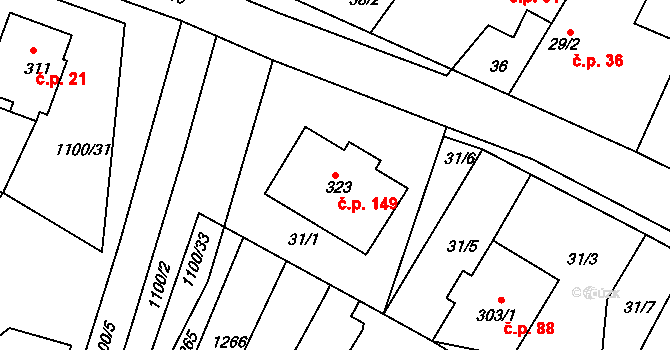 Jestřabí Lhota 149 na parcele st. 323 v KÚ Jestřabí Lhota, Katastrální mapa