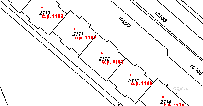 Neratovice 1181 na parcele st. 2112 v KÚ Neratovice, Katastrální mapa
