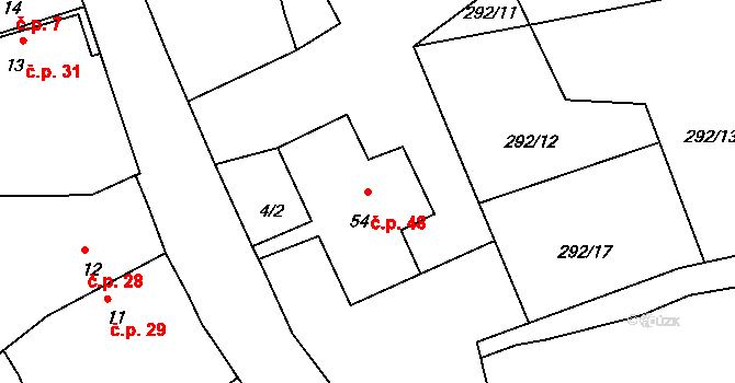 Křenice 48 na parcele st. 54 v KÚ Křenice, Katastrální mapa