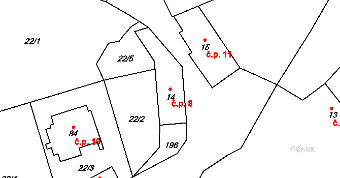 Chotětín 8, Zbiroh na parcele st. 14 v KÚ Chotětín, Katastrální mapa