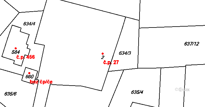 Krčín 27, Nové Město nad Metují na parcele st. 2 v KÚ Krčín, Katastrální mapa