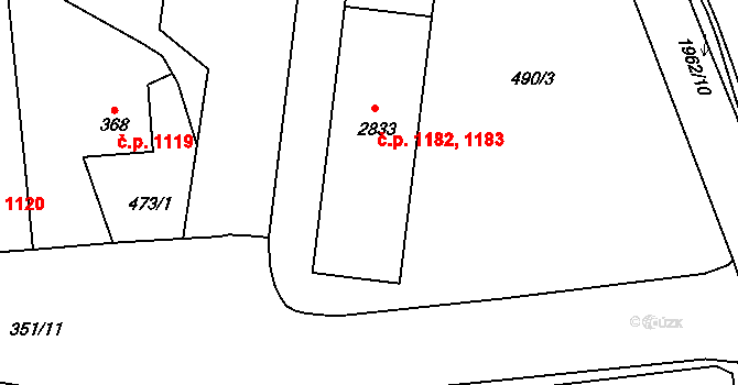 Náchod 1182,1183 na parcele st. 2833 v KÚ Náchod, Katastrální mapa