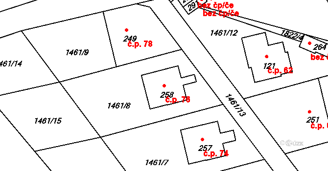 Horní Studénky 76 na parcele st. 258 v KÚ Horní Studénky, Katastrální mapa