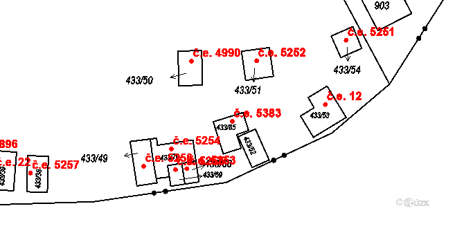 Jihlava 5383 na parcele st. 433/85 v KÚ Bedřichov u Jihlavy, Katastrální mapa