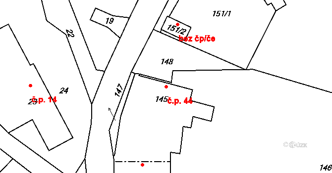 Heřmanice 44, Starý Jičín na parcele st. 145 v KÚ Heřmanice u Polomi, Katastrální mapa