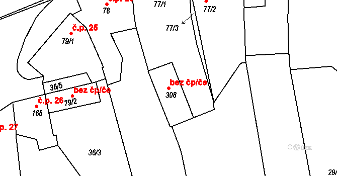 Litenčice 83685154 na parcele st. 308 v KÚ Litenčice, Katastrální mapa