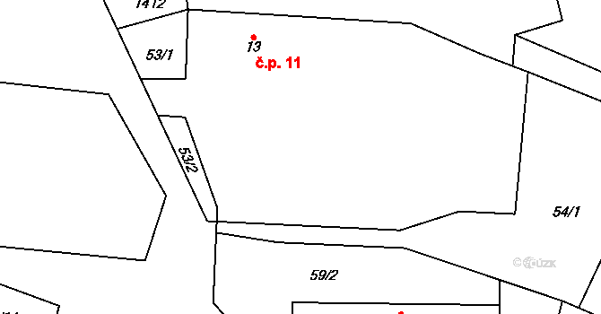 Chýstovice 11 na parcele st. 13 v KÚ Chýstovice, Katastrální mapa
