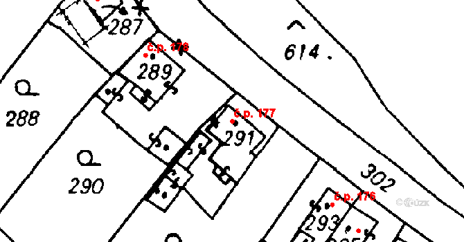 Vlkýš 177, Heřmanova Huť na parcele st. 291 v KÚ Vlkýš, Katastrální mapa