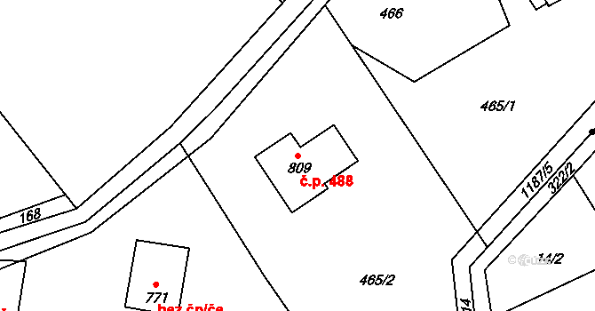 Svratka 488 na parcele st. 809 v KÚ Svratka, Katastrální mapa
