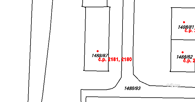 Louny 2180,2181 na parcele st. 1488/87 v KÚ Louny, Katastrální mapa
